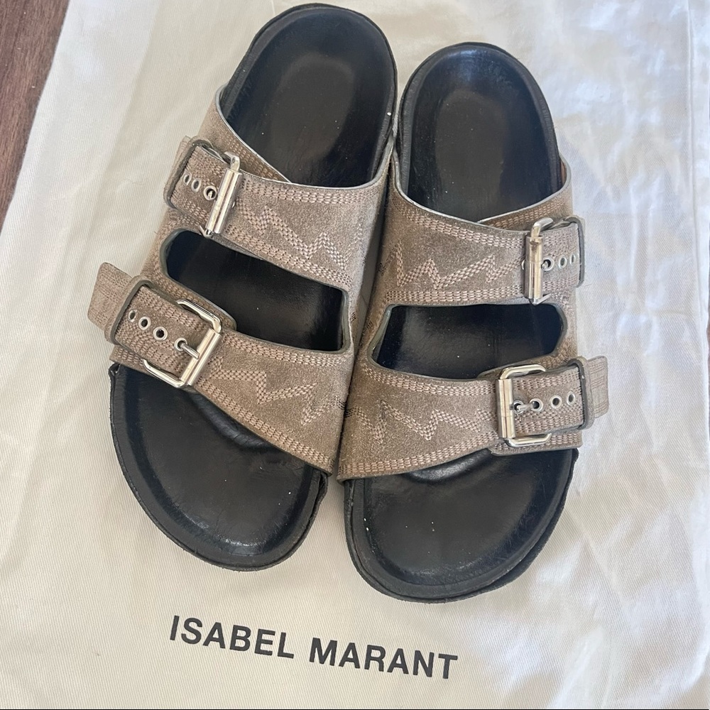 Isabel Marant Lennyo Sandal in Taupe size 38 - suede stitch slides size 7.5 / 8